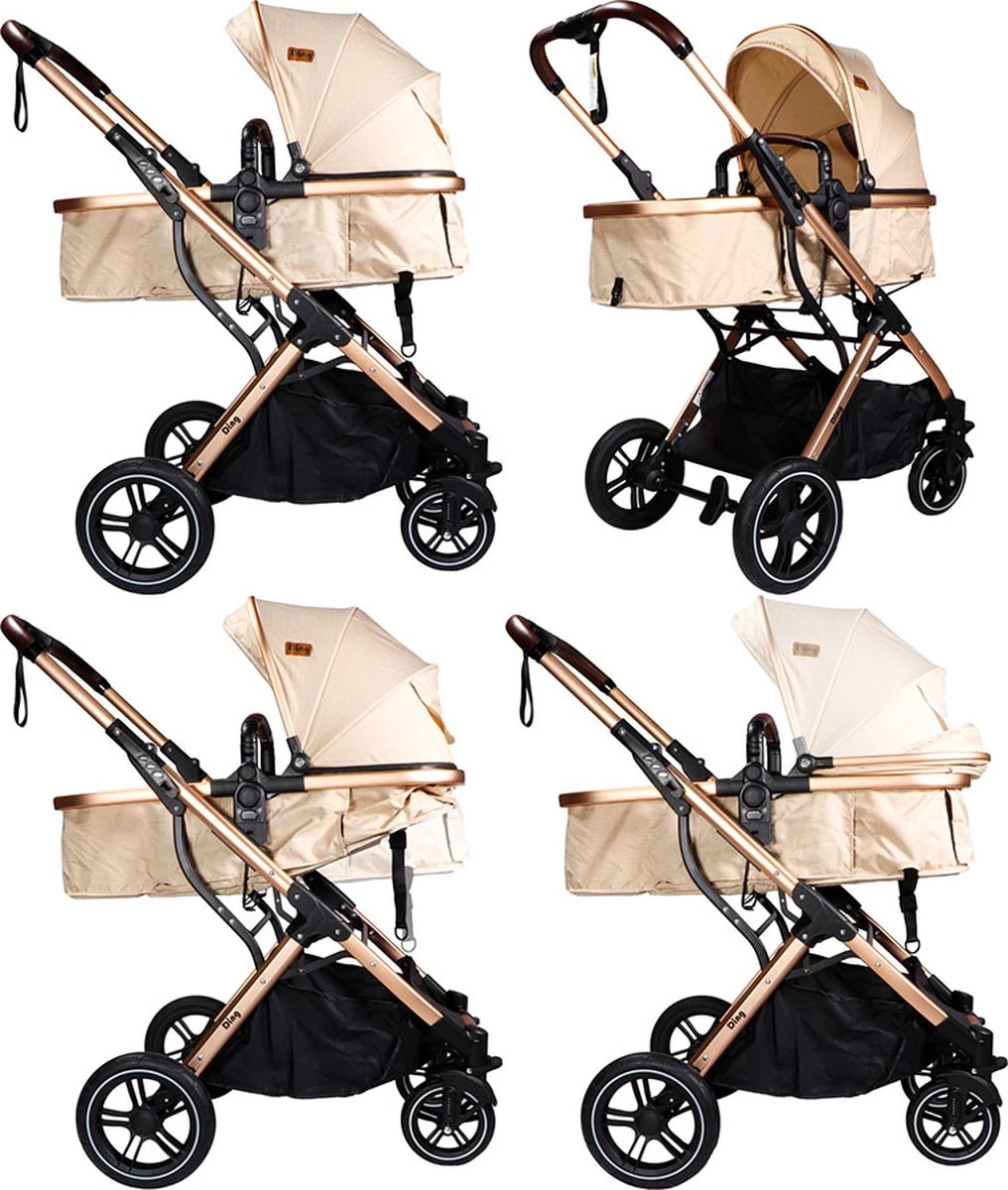 Ding Juna Kinderwagen 3 In 1 - Beige/Rose - Combi Kinderwagen Incl. Autostoel 8 Ding Juna Kinderwagen 3 In 1 - Beige/Rose - Combi Kinderwagen Incl. Autostoel - Afbeelding 6