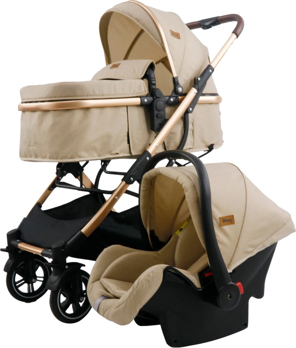 Ding Juna Kinderwagen 3 In 1 - Beige/Rose - Combi Kinderwagen Incl. Autostoel 5 Ding Juna Kinderwagen 3 In 1 - Beige/Rose - Combi Kinderwagen Incl. Autostoel - Afbeelding 3