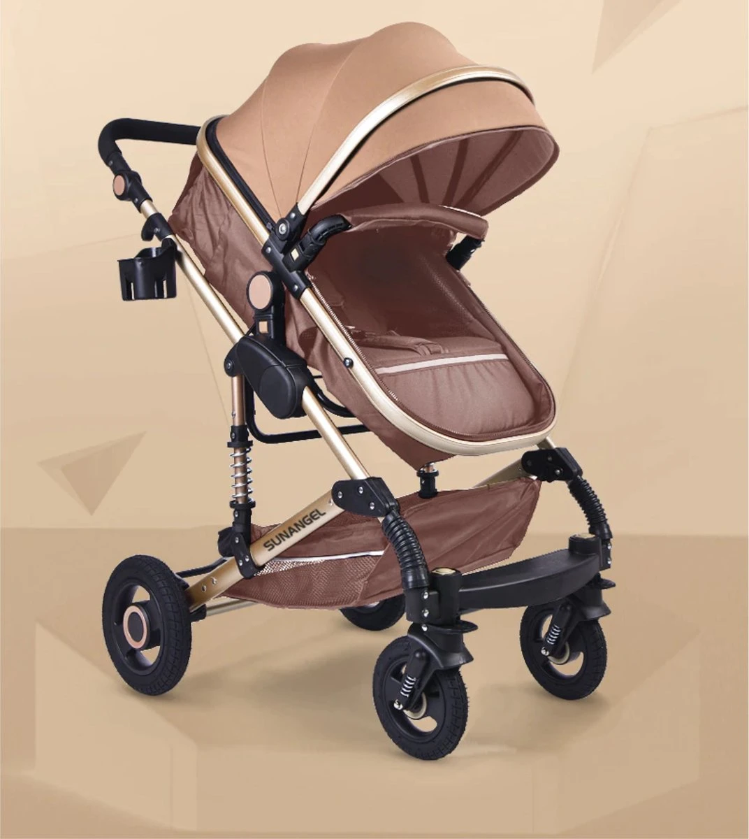 Merkloos Kinderwagen 3-in-1 – Luxe Kinderwagen - Buggy – Wandelwagen - Multifunctioneel – Opklapbaar – Incl Autostoel – Khaki 4 Merkloos Kinderwagen 3-in-1 – Luxe Kinderwagen - Buggy – Wandelwagen - Multifunctioneel – Opklapbaar – Incl Autostoel – Khaki - Afbeelding 2