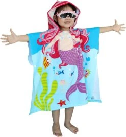 JAXY Badcape Baby - Badcape - Baby Badjas - Omslagdoek - Omslagdoek - Baby Handdoek Met Capuchon - Strandhanddoek - Badponcho - Poncho Handdoek - Microfiber - 60x90cm - Paarse Zeemeermin