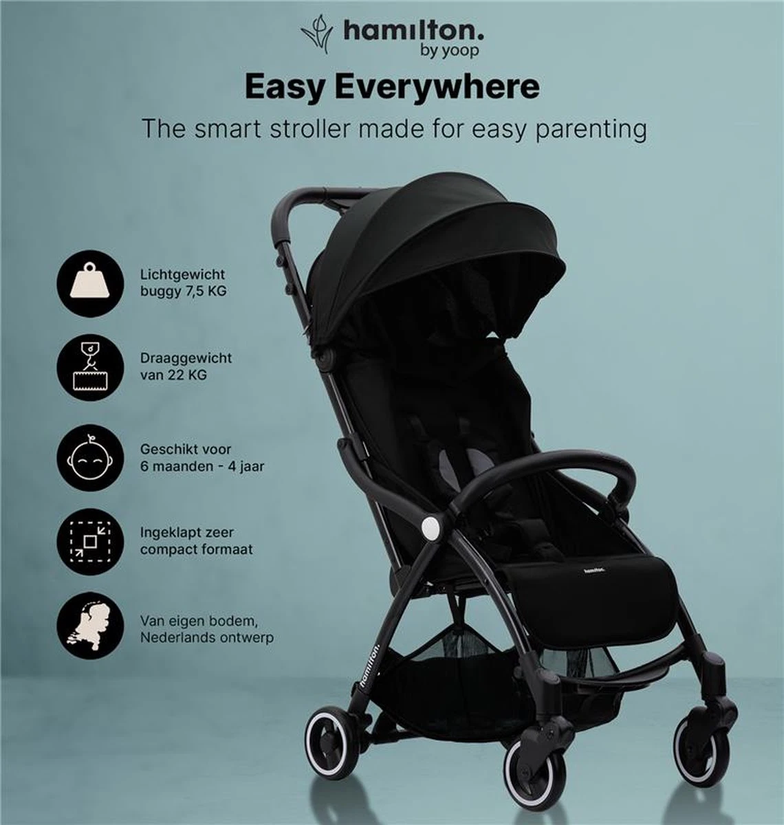Hamilton By Yoop X1 Plus Buggy – Nieuw, Hoger, Uitgebreider 2023 Model – Premium Stroller Met One Hand Folding Technologie – Zwart – Lichte, Verstelbare En Wendbare Kinderwagen Met Vele Gemakken 6 Hamilton By Yoop X1 Plus Buggy – Nieuw, Hoger, Uitgebreider 2023 Model – Premium Stroller Met One Hand Folding Technologie – Zwart – Lichte, Verstelbare En Wendbare Kinderwagen Met Vele Gemakken - Afbeelding 4