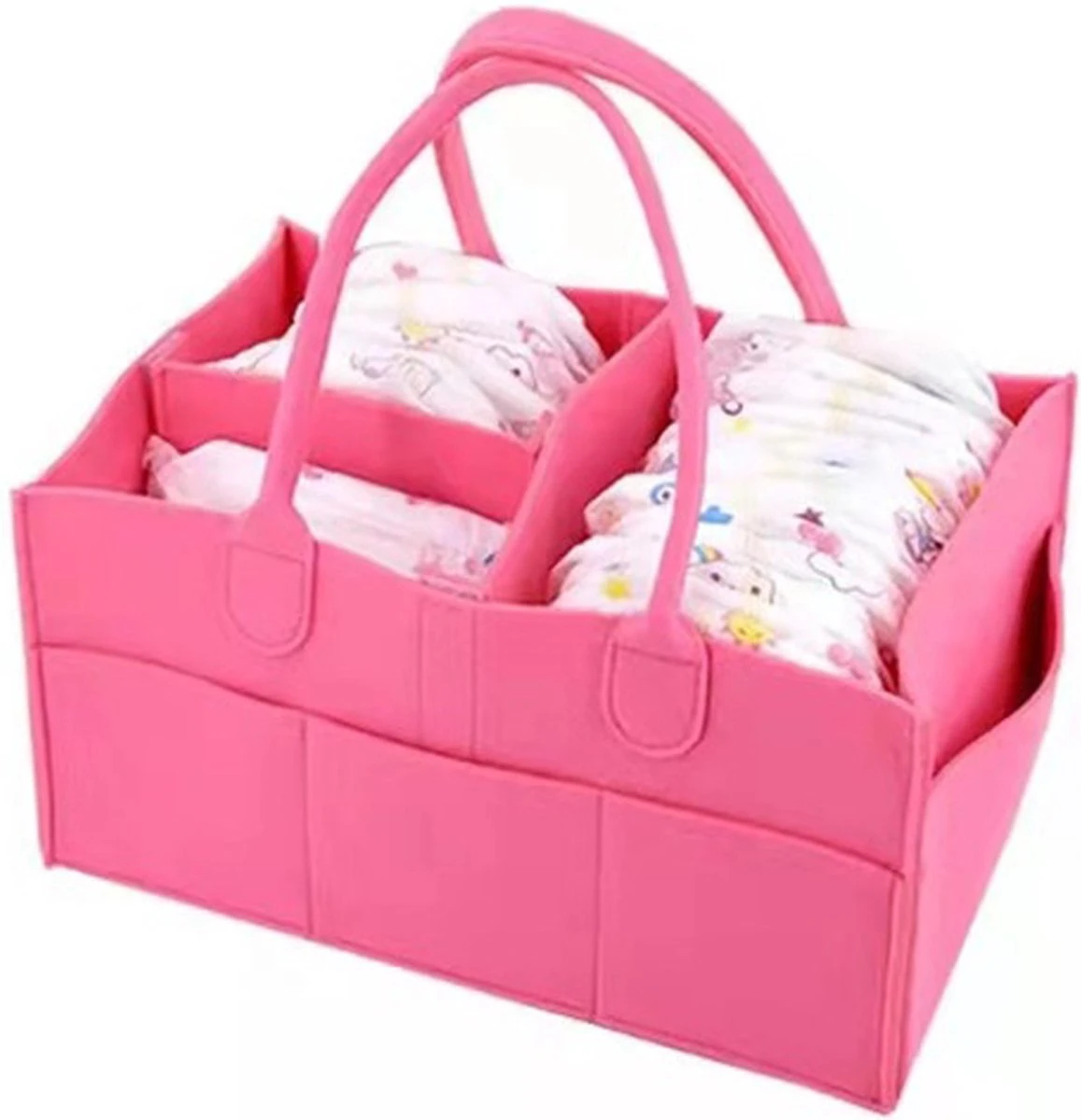 Merkloos Luiertas Vilt - Roze - Vilt - 32 X 22 X 19 Cm - Luier Organizer - Draagbare Organiser Met Handige Vakken - Verzorgingstas 4 Merkloos Luiertas Vilt - Roze - Vilt - 32 X 22 X 19 Cm - Luier Organizer - Draagbare Organiser Met Handige Vakken - Verzorgingstas - Afbeelding 2