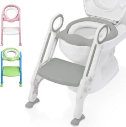 LifeGoods WC Verkleiner Met Trapje - Trainer Met Opstapje - 2 Tot 7 Jaar - Grijs/Wit