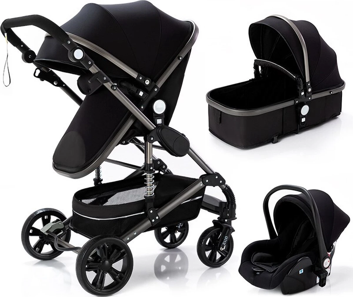 Luxe Kinderwagen 3 In 1 - Wandelwagen - Kinderwagen 3-in-1 Incl Autostoel - Kinderwagen Maxi Cosi – Buggy 3 In 1 - Newborn - Zwart 3 Luxe Kinderwagen 3 In 1 - Wandelwagen - Kinderwagen 3-in-1 Incl Autostoel - Kinderwagen Maxi Cosi – Buggy 3 In 1 - Newborn - Zwart