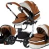 Merkloos BrightWise® Luxe Kinderwagen 3 In 1 Voldoet Aan Alle Europese Veiligheidscertificaten - Wandelwagen - Kinderwagen 3-in-1 Incl Autostoel - Kinderwagen Maxi Cosi – Buggy 3 In 1 - Newborn - Leer - Bruin -Babyproducten Korting 1200x1013 2