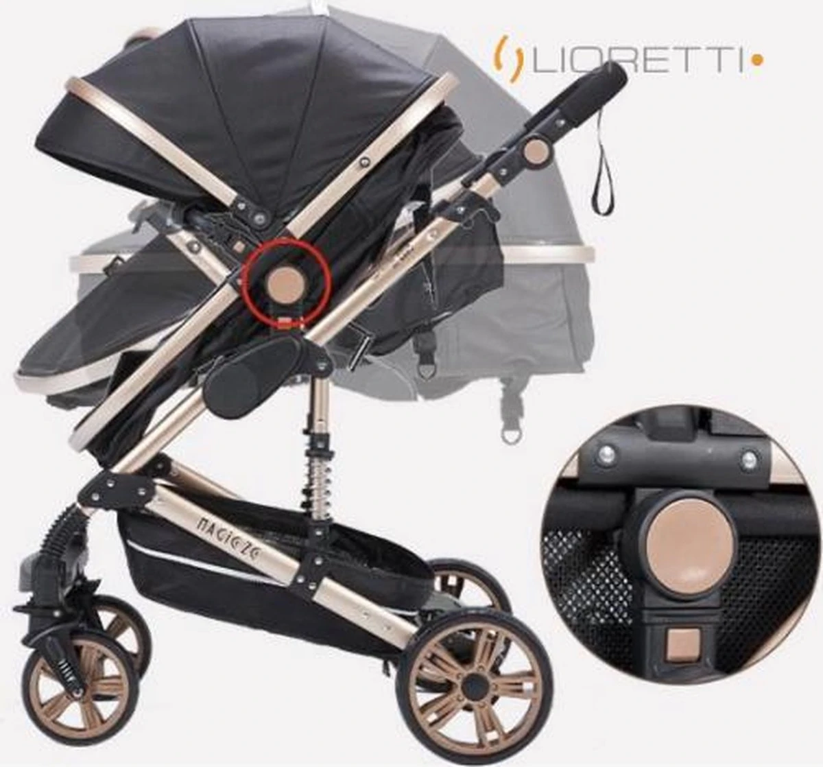 Merkloos Lioretti® Luxe Baby Buggy 3 In 1 | Baby Wagen | Kinderwagen Met Stoel En Wieg | Inklapbaar | Hoge Kwaliteit | Combi | Zwart 4 Merkloos Lioretti® Luxe Baby Buggy 3 In 1 | Baby Wagen | Kinderwagen Met Stoel En Wieg | Inklapbaar | Hoge Kwaliteit | Combi | Zwart - Afbeelding 2