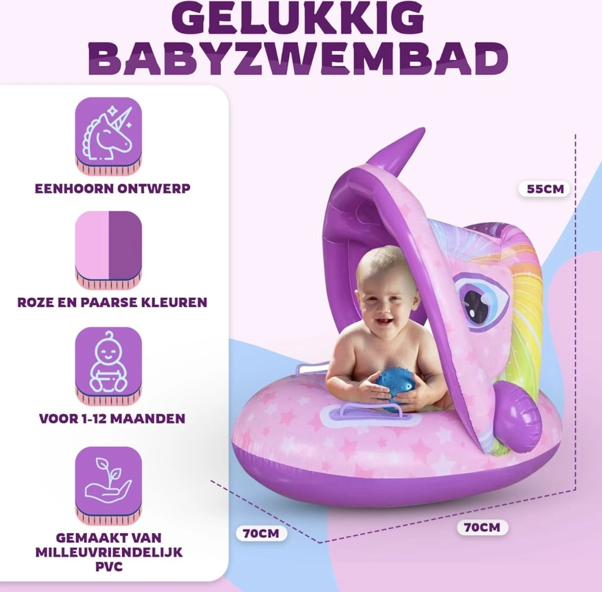 Eenhoorn - Kinderzwembad – Peuter Zwembad – Baby Zwembadje – Baby Zwembad Met Zonnescherm – Opblaasbaar – Vanaf 1 Jaar 5 Eenhoorn - Kinderzwembad – Peuter Zwembad – Baby Zwembadje – Baby Zwembad Met Zonnescherm – Opblaasbaar – Vanaf 1 Jaar - Afbeelding 3