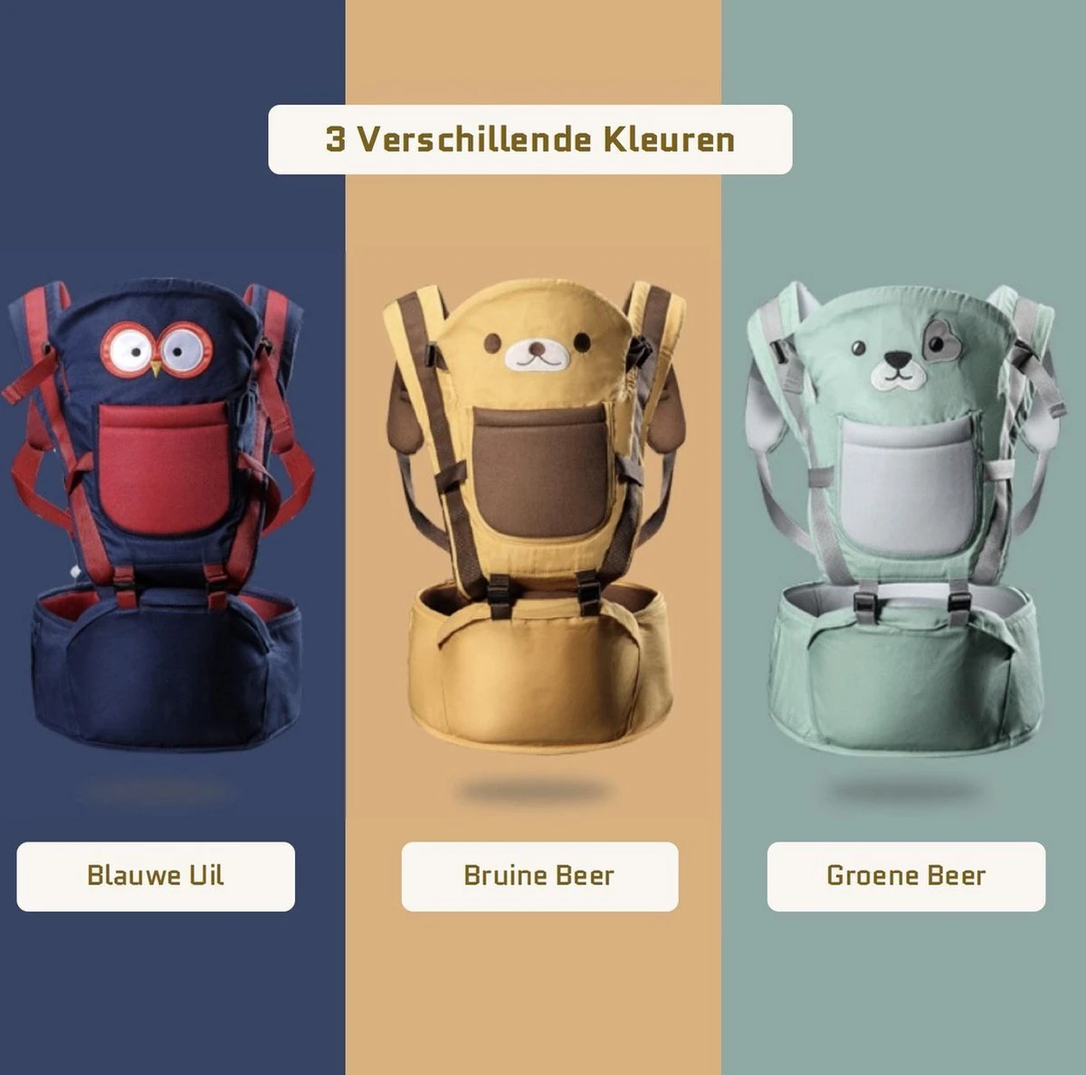 Baby Draagzak - Buik/Rug Babydrager Met Zacht Zitje (0-36 Maanden) - Groene Beer 9 Baby Draagzak - Buik/Rug Babydrager Met Zacht Zitje (0-36 Maanden) - Groene Beer - Afbeelding 7