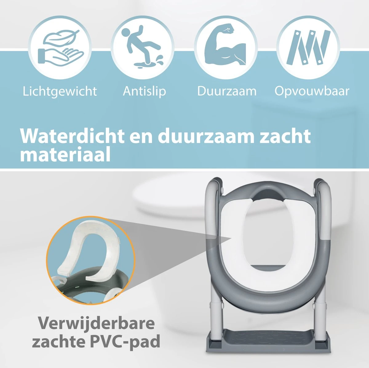 Merkloos Levlo Goods WC Verkleiner – WC Verkleiner Met Trapje – Toilettrainer – Verstelbaar – Incl. Handvaten - Grijs 5 Merkloos Levlo Goods WC Verkleiner – WC Verkleiner Met Trapje – Toilettrainer – Verstelbaar – Incl. Handvaten - Grijs - Afbeelding 3