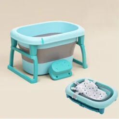 FOXSPORT Babybadje - Inklapbaar Bad - Bad Baby - Zitbad - Bath Bucket - Opvouwbaar Bad Kinderen - Baby Badje - Opvouwbaar Bad Baby - Baby Badkussen - Geschikt Voor Kinderen Van 0-12 - Met Standaard, Met Badmat, Met Badkruk -Babyproducten Korting 1200x1200 1332