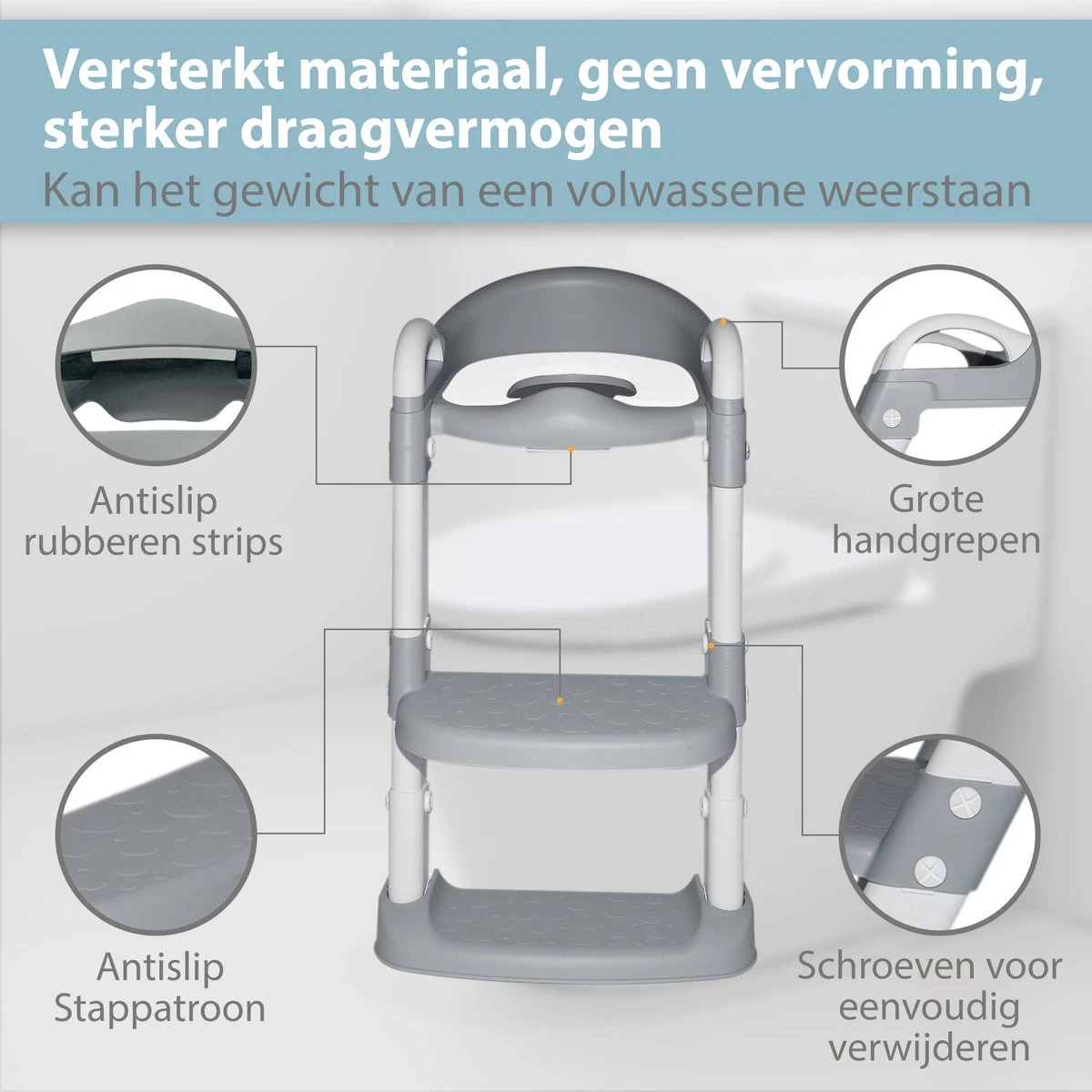 Merkloos Levlo Goods WC Verkleiner – WC Verkleiner Met Trapje – Toilettrainer – Verstelbaar – Incl. Handvaten - Grijs 4 Merkloos Levlo Goods WC Verkleiner – WC Verkleiner Met Trapje – Toilettrainer – Verstelbaar – Incl. Handvaten - Grijs - Afbeelding 2