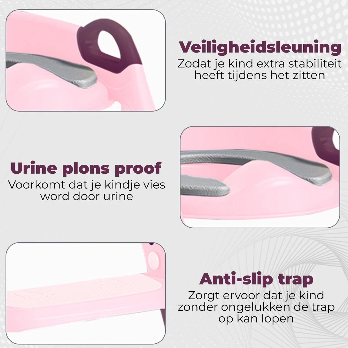 WC Verkleiner Met Trapje - Inclusief Handvaten - Opvouwbaar - 2 Tot 7 Jaar - Roze - Paars 6 WC Verkleiner Met Trapje - Inclusief Handvaten - Opvouwbaar - 2 Tot 7 Jaar - Roze - Paars - Afbeelding 4