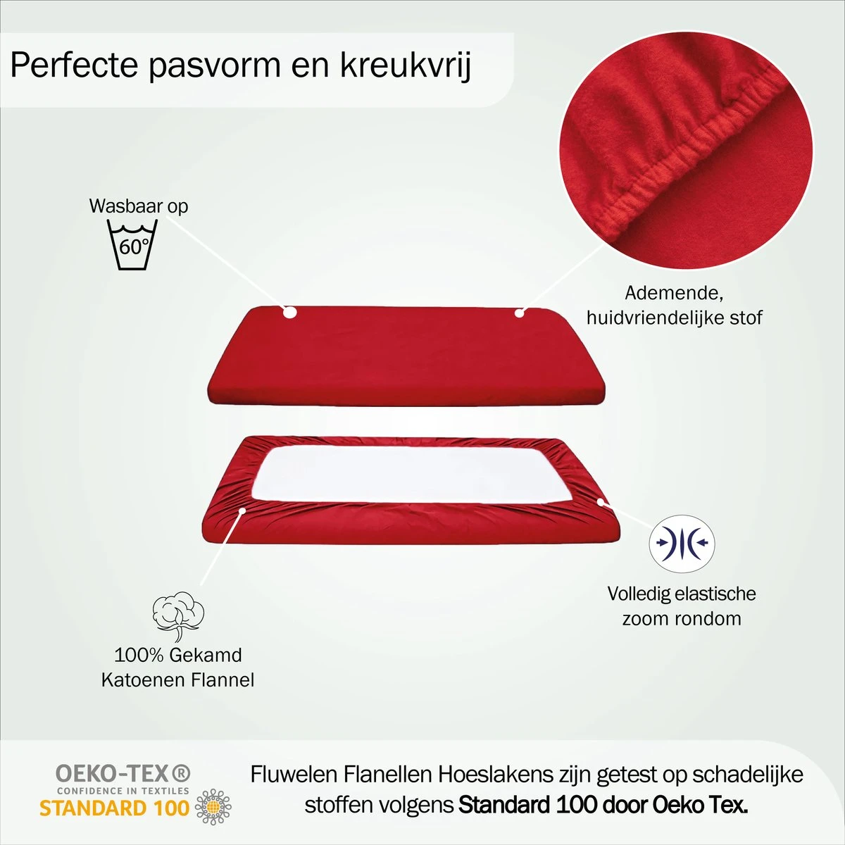 Bed Couture Flanel Fleece Baby Kinder Hoeslaken - 100% Katoen Extra Zacht En Warm - Ledikant - 60x120 Cm - Rood 5 Bed Couture Flanel Fleece Baby Kinder Hoeslaken - 100% Katoen Extra Zacht En Warm - Ledikant - 60x120 Cm - Rood - Afbeelding 3