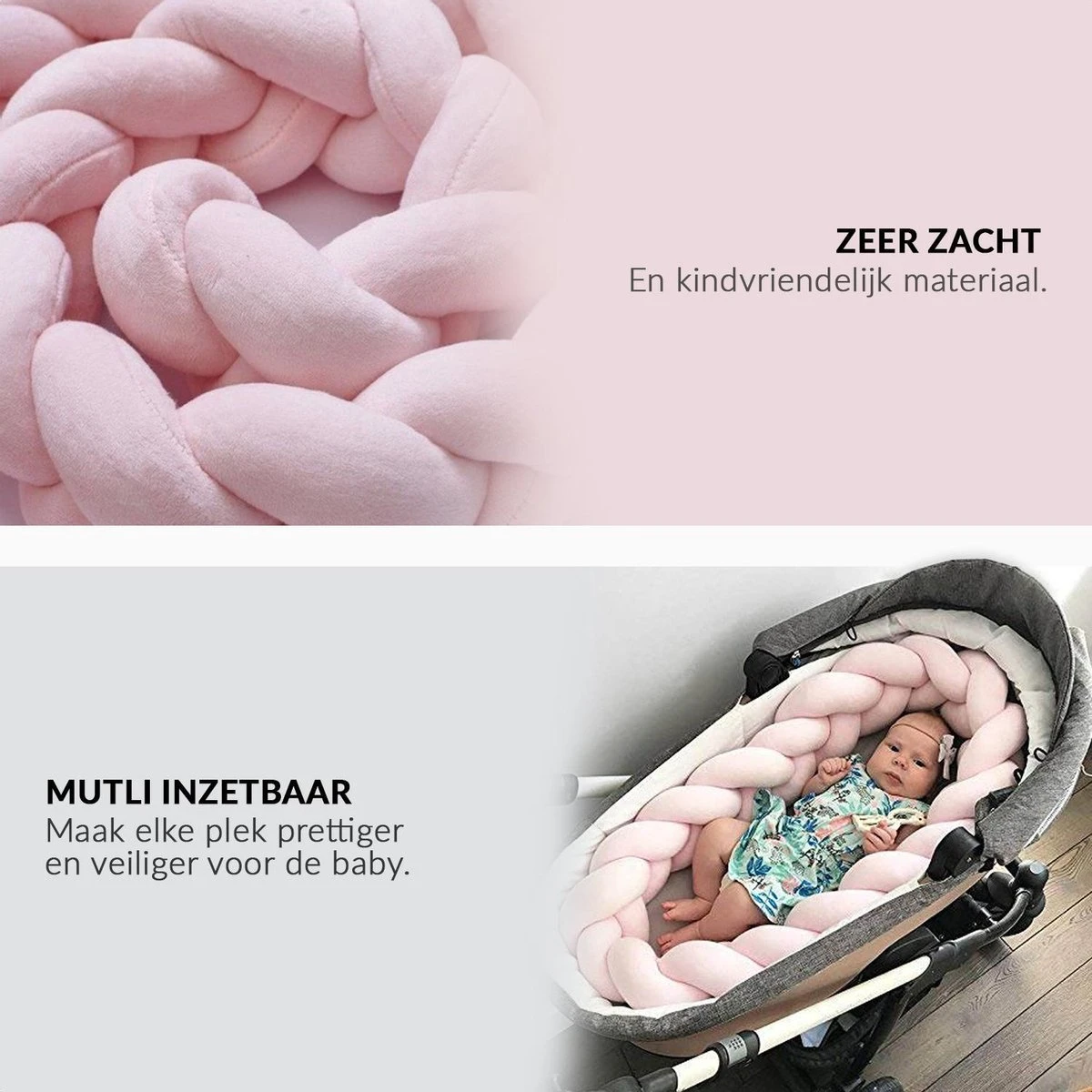 Buxibo Baby Bed Bumper - Baby Veiligheid/Hoofdbescherming/Bedbescherming - Multifunctionele Voedingskussen/Bedomrande/Boxomrander - 200CM - Roze 8 Buxibo Baby Bed Bumper - Baby Veiligheid/Hoofdbescherming/Bedbescherming - Multifunctionele Voedingskussen/Bedomrande/Boxomrander - 200CM - Roze - Afbeelding 6