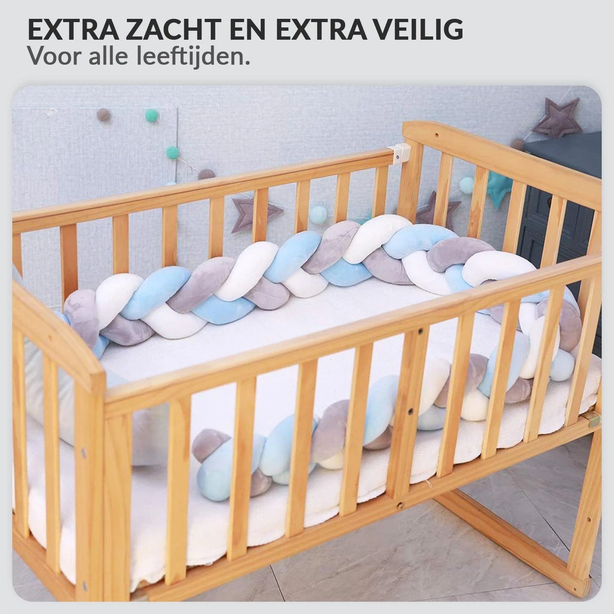 Buxibo Baby Bed Bumper - Baby Veiligheid/Hoofdbescherming/Bedbescherming - Multifunctionele Voedingskussen/Bedomrande/Boxomrander - 200CM - Blauw 6 Buxibo Baby Bed Bumper - Baby Veiligheid/Hoofdbescherming/Bedbescherming - Multifunctionele Voedingskussen/Bedomrande/Boxomrander - 200CM - Blauw - Afbeelding 4