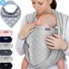 Makimaja Baby Sling - Licht Grijs Met Sterren - Hoge Kwaliteit 100% Natuurlijk Katoen Baby Sling - Baby Sling Pasgeborene En Baby's Tot 15 Kg - Plus Inclusief: Baby Slabbetje -Babyproducten Korting 1200x1200 480