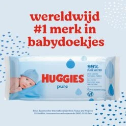 Huggies Billendoekjes - Pure 99% Water - 18 X 56 Stuks - 1008 Doekjes - Voordeelverpakking -Babyproducten Korting 1200x1200 947