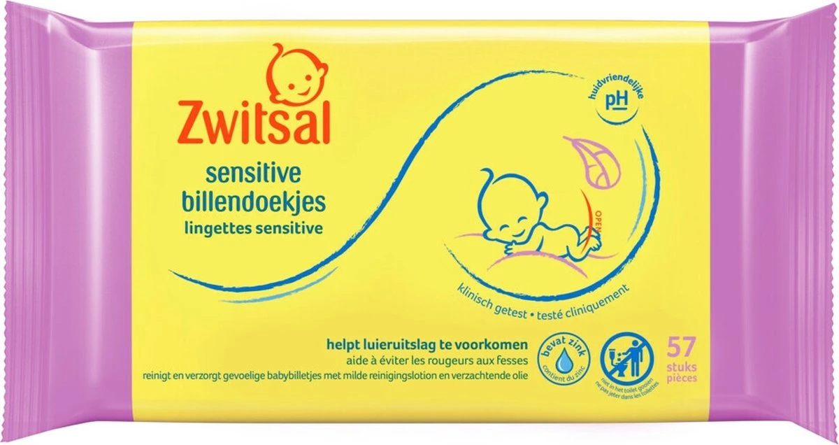 Zwitsal Sensitive Billendoekjes Voordeelverpakking 684 Doekjes 4 Zwitsal Sensitive Billendoekjes Voordeelverpakking 684 Doekjes - Afbeelding 2