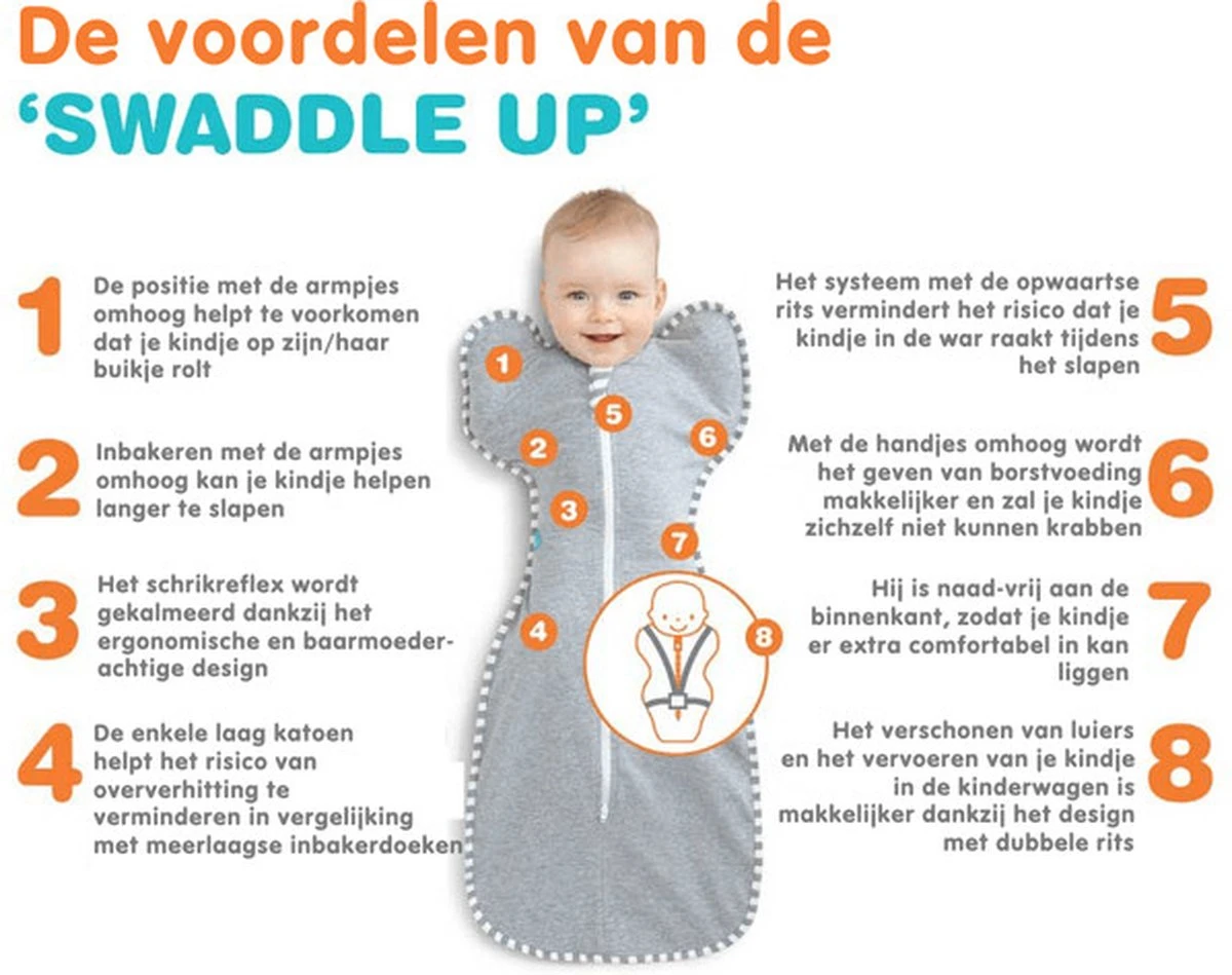 Love To Dream™ Babyslaapzak Swaddle Up™ - Inbakeren - Baby 3-6 Maanden - 6-8.5 Kg - All Season - Grijs 11 Love To Dream™ Babyslaapzak Swaddle Up™ - Inbakeren - Baby 3-6 Maanden - 6-8.5 Kg - All Season - Grijs - Afbeelding 9