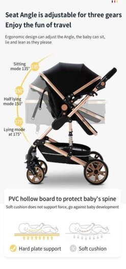 Luxe Kinderwagen 3 In 1 - Wandelwagen - Kinderwagen 3-in-1 Incl Autostoel - Kinderwagen Maxi Cosi – Buggy 3 In 1 - Newborn - Grijs -Babyproducten Korting 564x1200