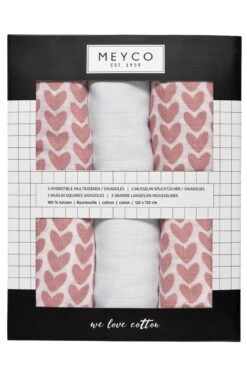 Meyco Knitted Heart Swaddle - 3-pack - Hydrofiel - Pink - 120x120cm -Babyproducten Korting 800x1200 146