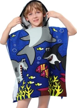 JAXY Badcape Baby - Badcape - Baby Badjas - Omslagdoek - Omslagdoek - Baby Handdoek Met Capuchon - Strandhanddoek - Badponcho - Poncho Handdoek - Microfiber - 60x90cm - Haai Donkerblauw