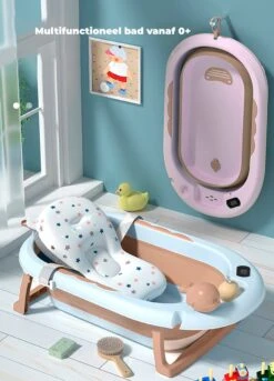 Babybadje 3 In 1 Opvouwbaar - Inclusief Badkussen - Thermometer Ingebouwd - Model 2023 - Roze -Babyproducten Korting 864x1200